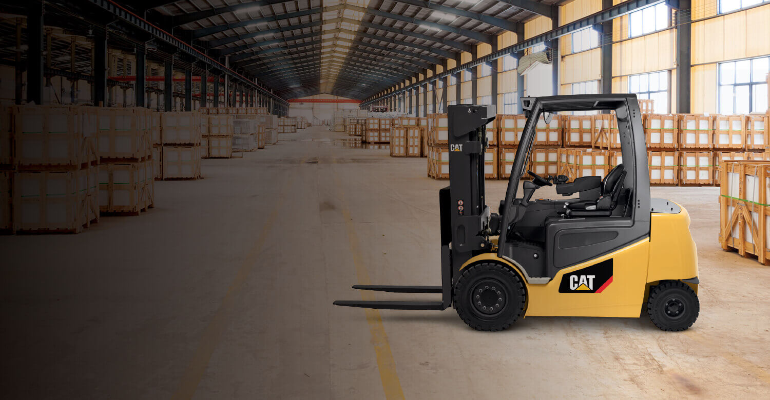 Cat electric forklift empty in warehouse